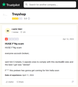 Treyshop review on Trustpilot