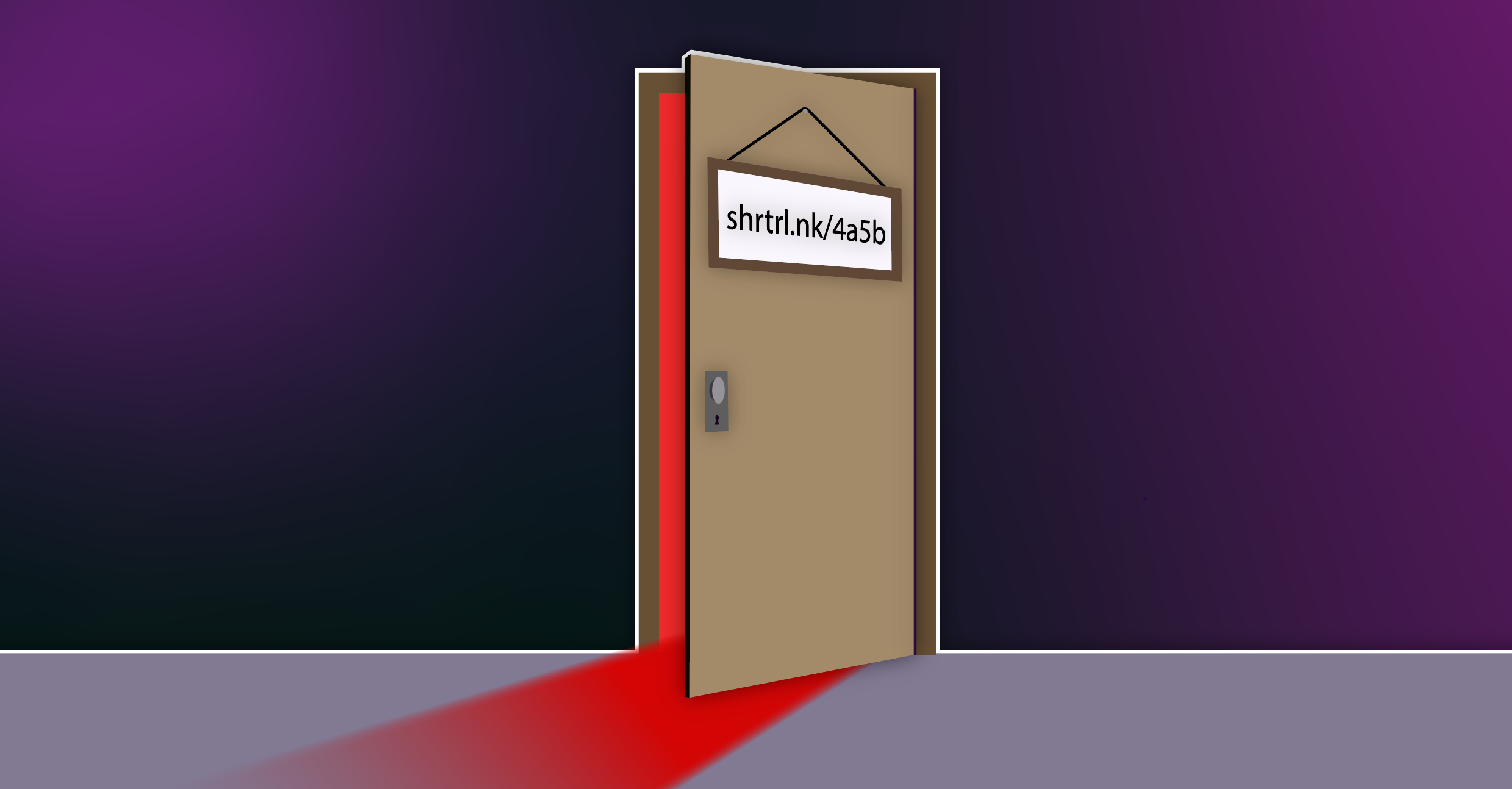 An illustration of a door with a shortened link on it leading to a red lit room.